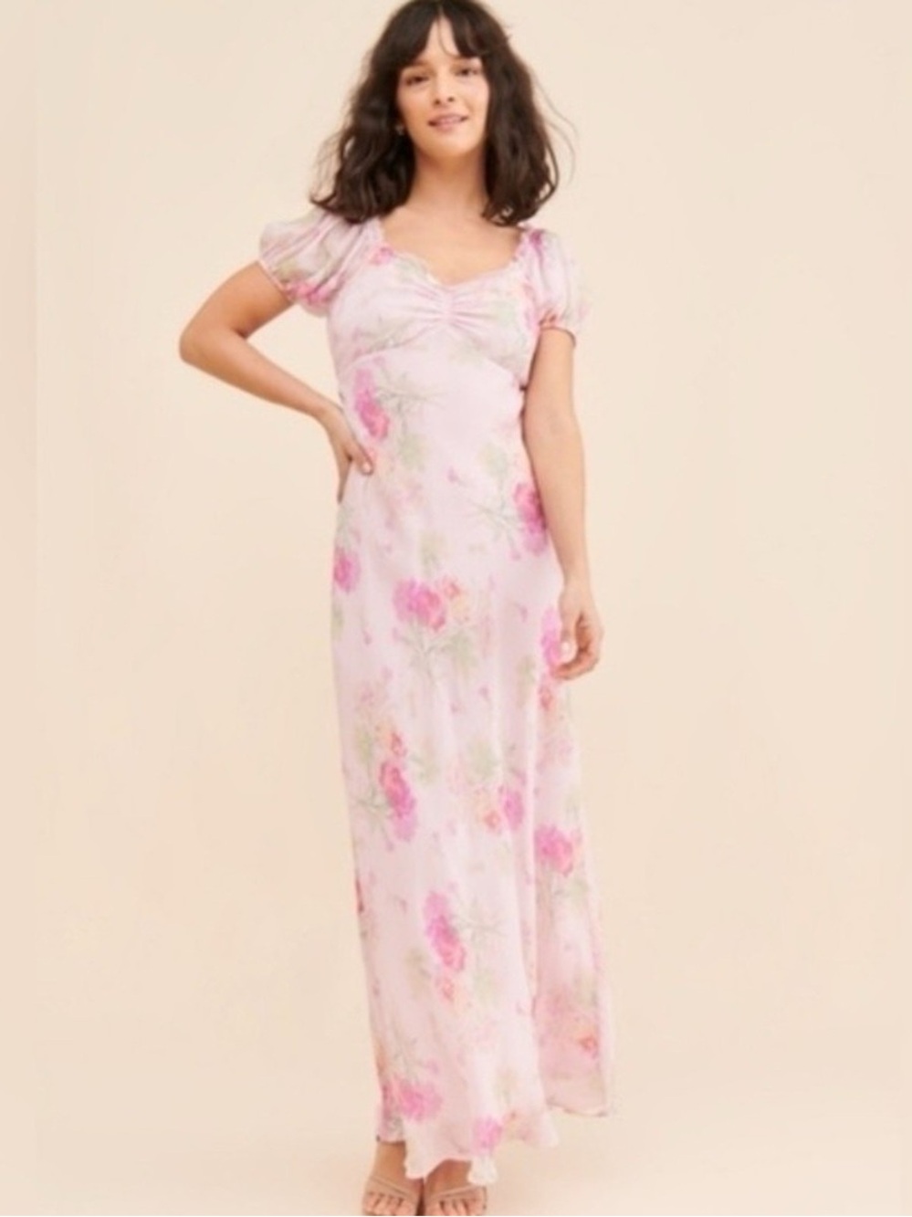LoveShackFancy Dress Madara Maxi Chiffon Silk in Pink Floral
Size small